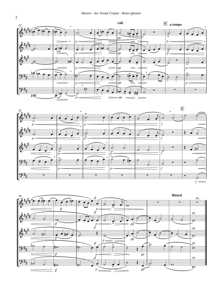Ave Verum Corpus for Brass Quintet Brass Quintet scores gallery preview page 2