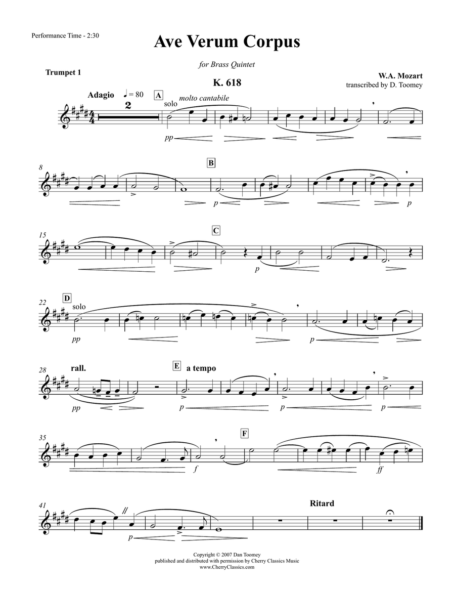 Ave Verum Corpus for Brass Quintet Brass Quintet scores gallery preview page 3
