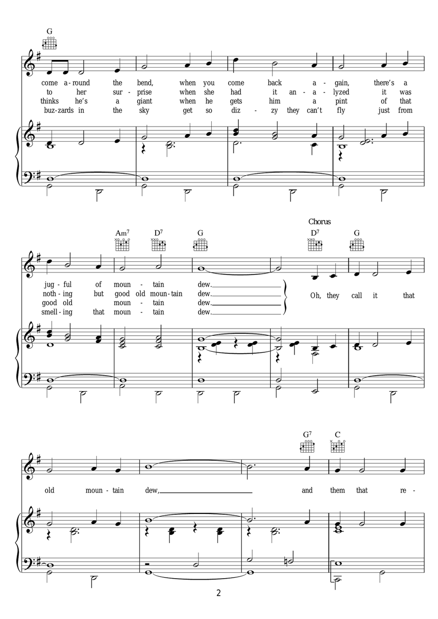 Mountain Dew Mountain Dew Piano, Vocal, Guitar scores gallery preview page 2