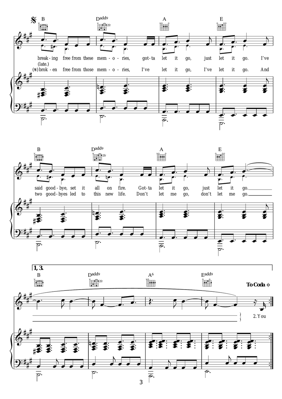 Let Me Go (feat. Chad Kroeger) Piano, Vocal, Guitar scores gallery preview page 3
