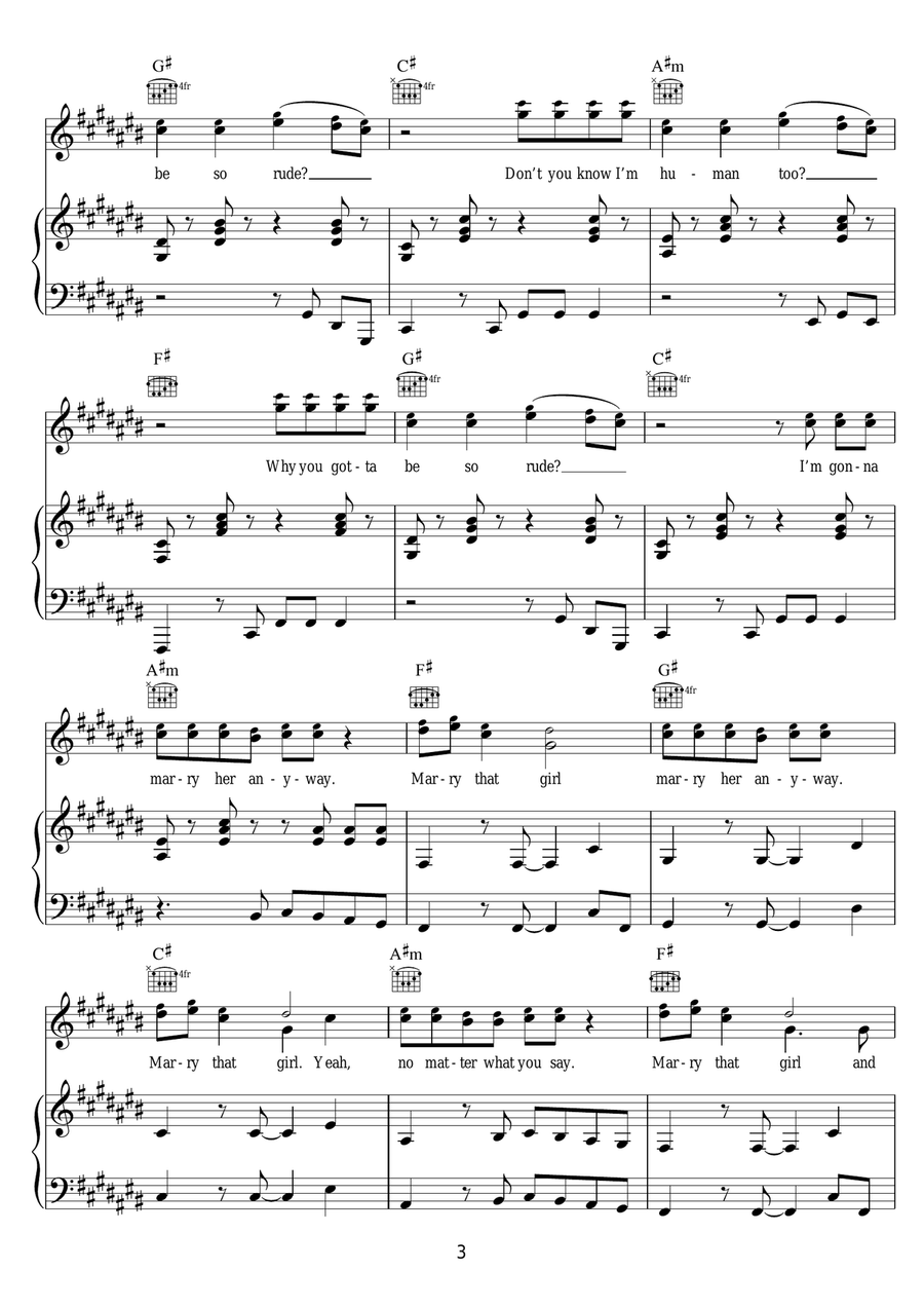 Rude Rude Piano, Vocal, Guitar scores gallery preview page 3