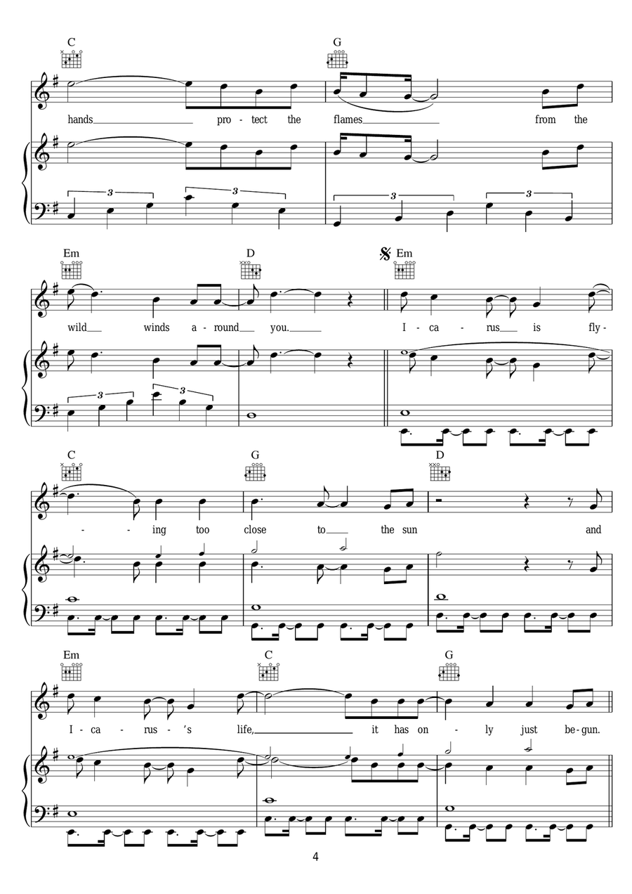 Icarus Icarus Piano, Vocal, Guitar scores gallery preview page 4