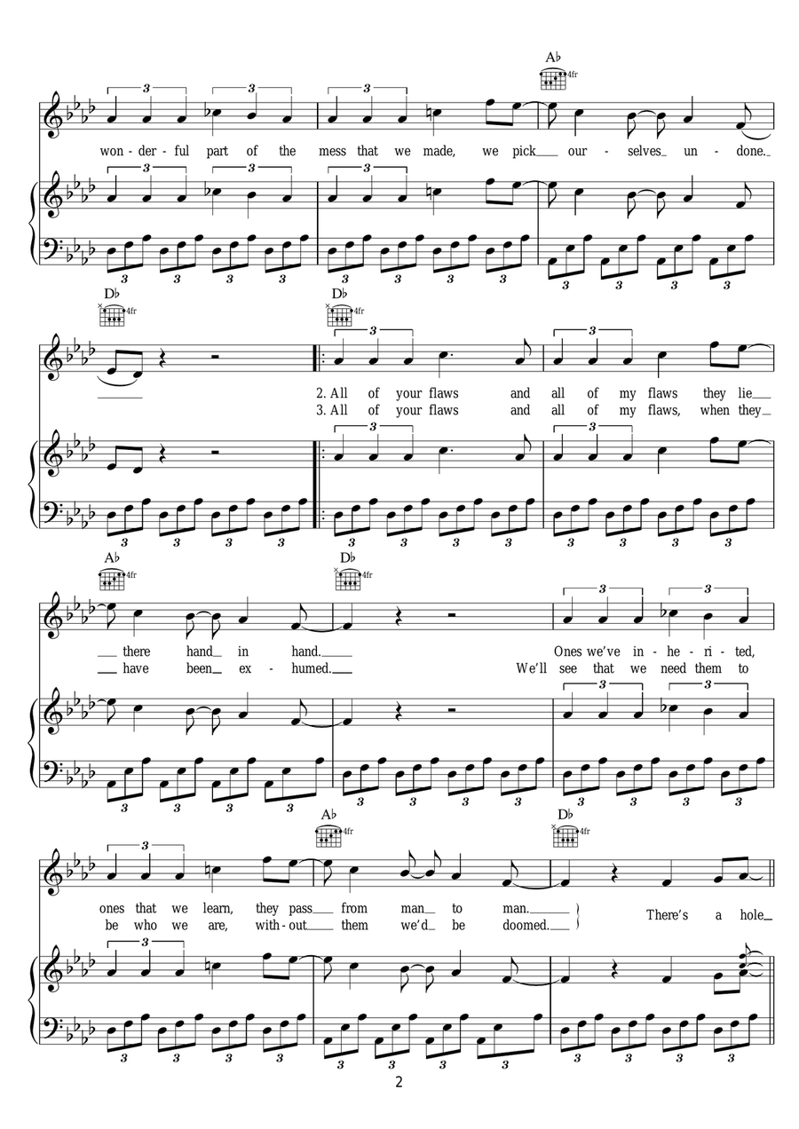 Flaws Flaws Piano, Vocal, Guitar scores gallery preview page 2