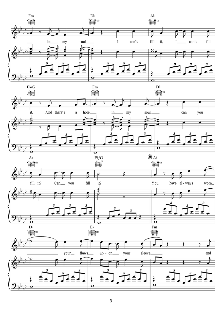 Flaws Flaws Piano, Vocal, Guitar scores gallery preview page 3
