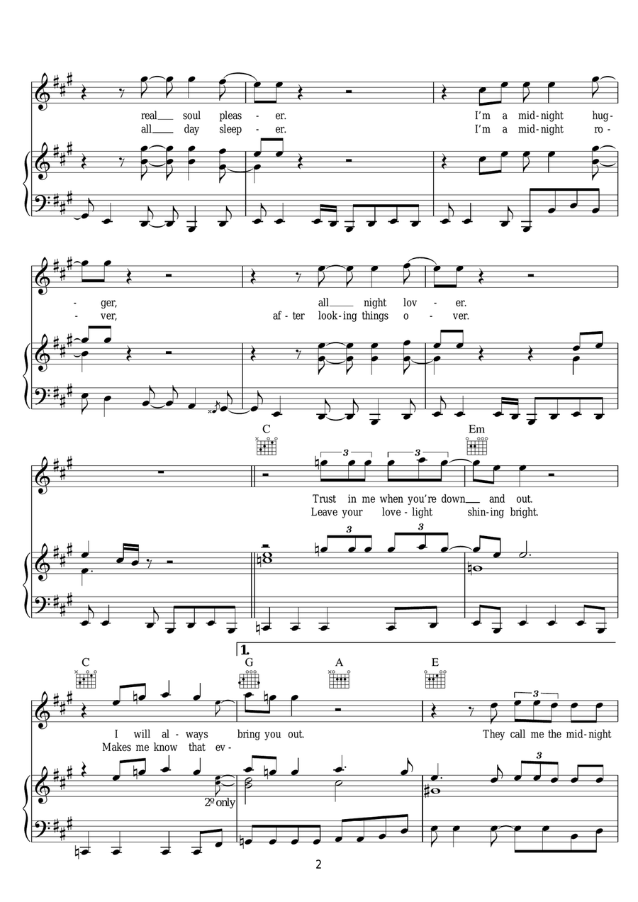 I'm A Midnight Mover Piano, Vocal, Guitar scores gallery preview page 2