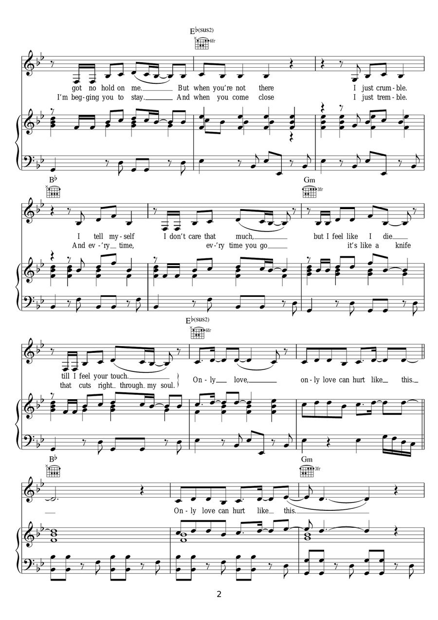 Only Love Can Hurt Like This Piano, Vocal, Guitar scores gallery preview page 2