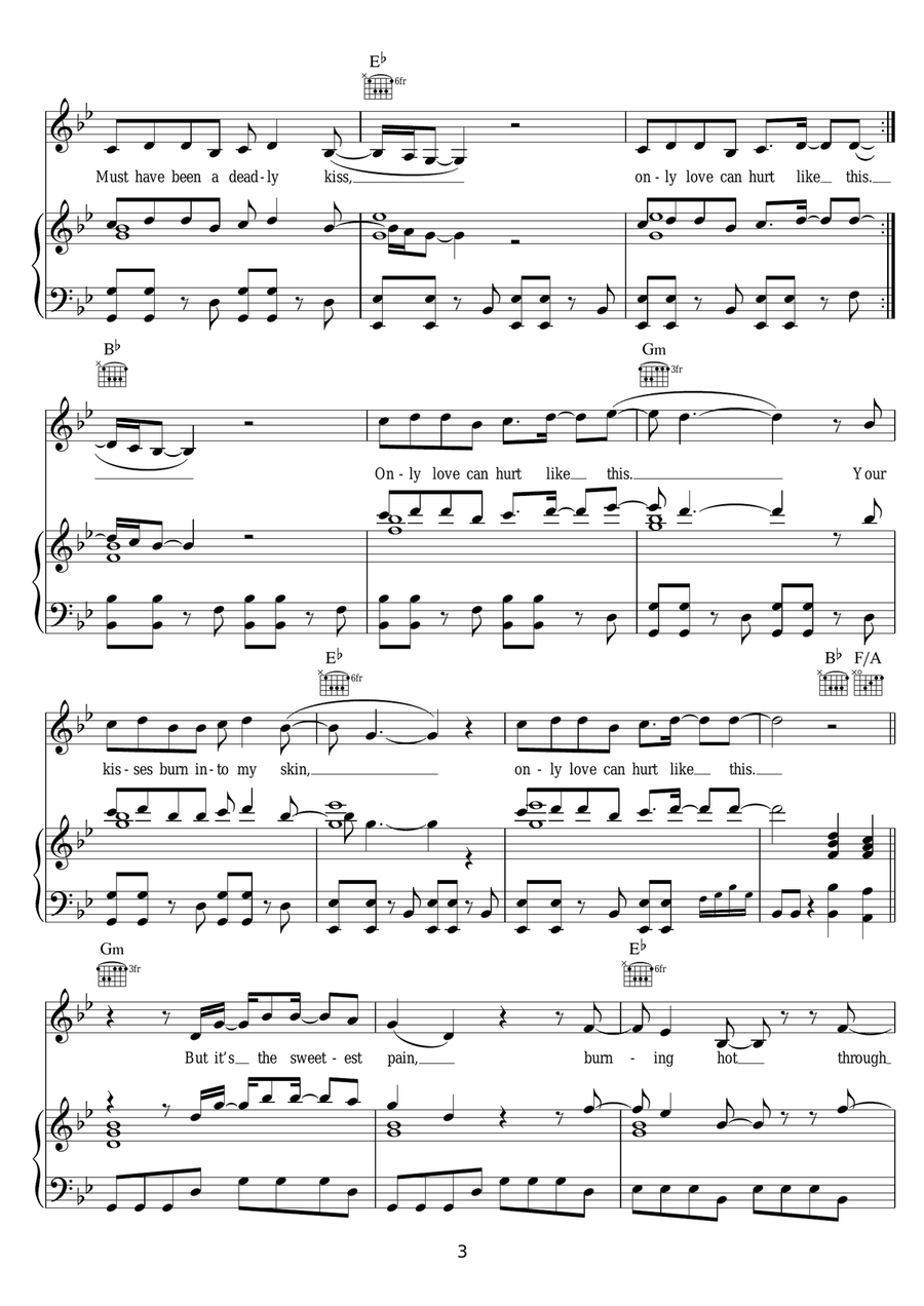 Only Love Can Hurt Like This Piano, Vocal, Guitar scores gallery preview page 3