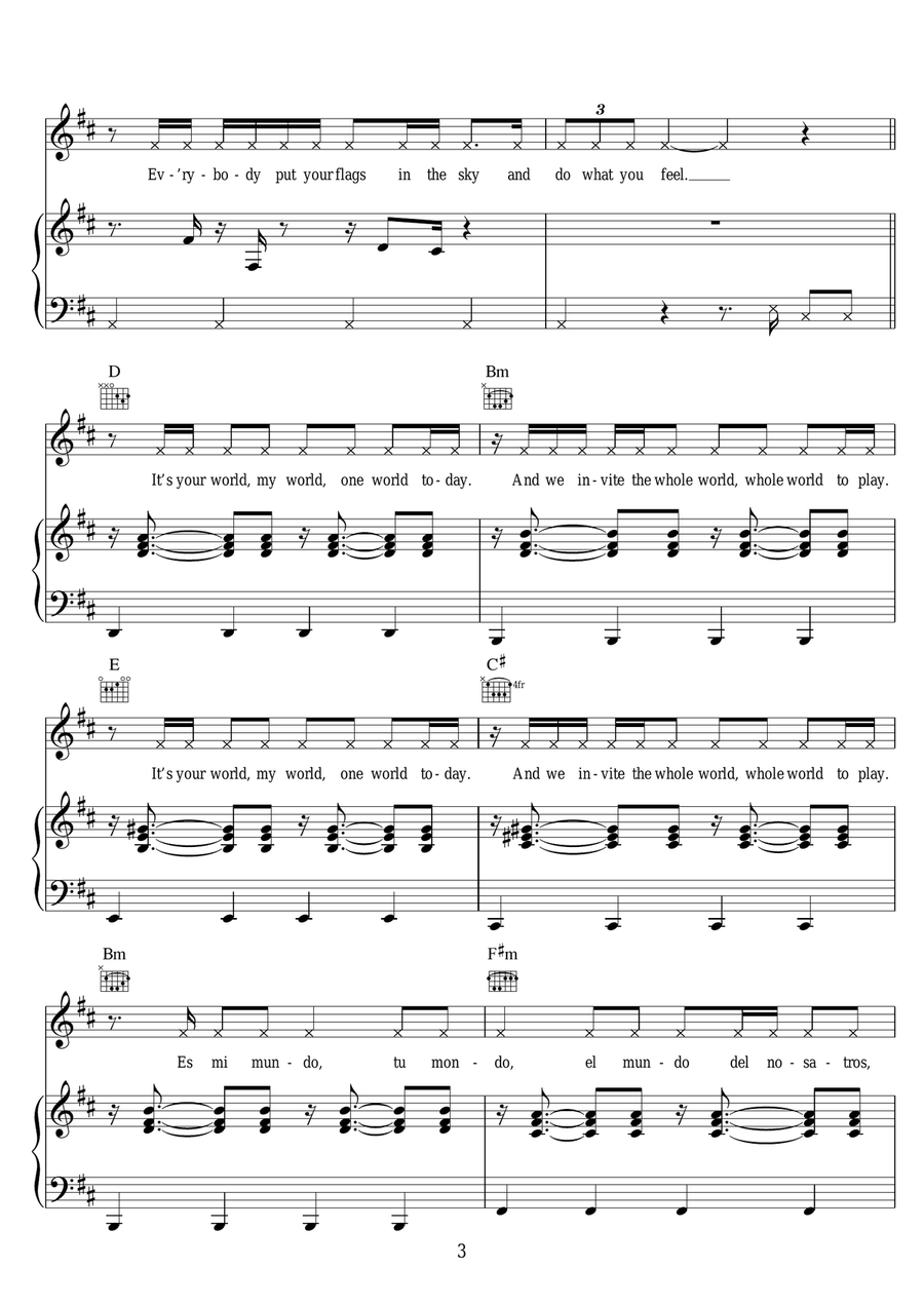 We Are One (Ole Ola) We Are One (Ole Ola) Piano, Vocal, Guitar scores gallery preview page 3