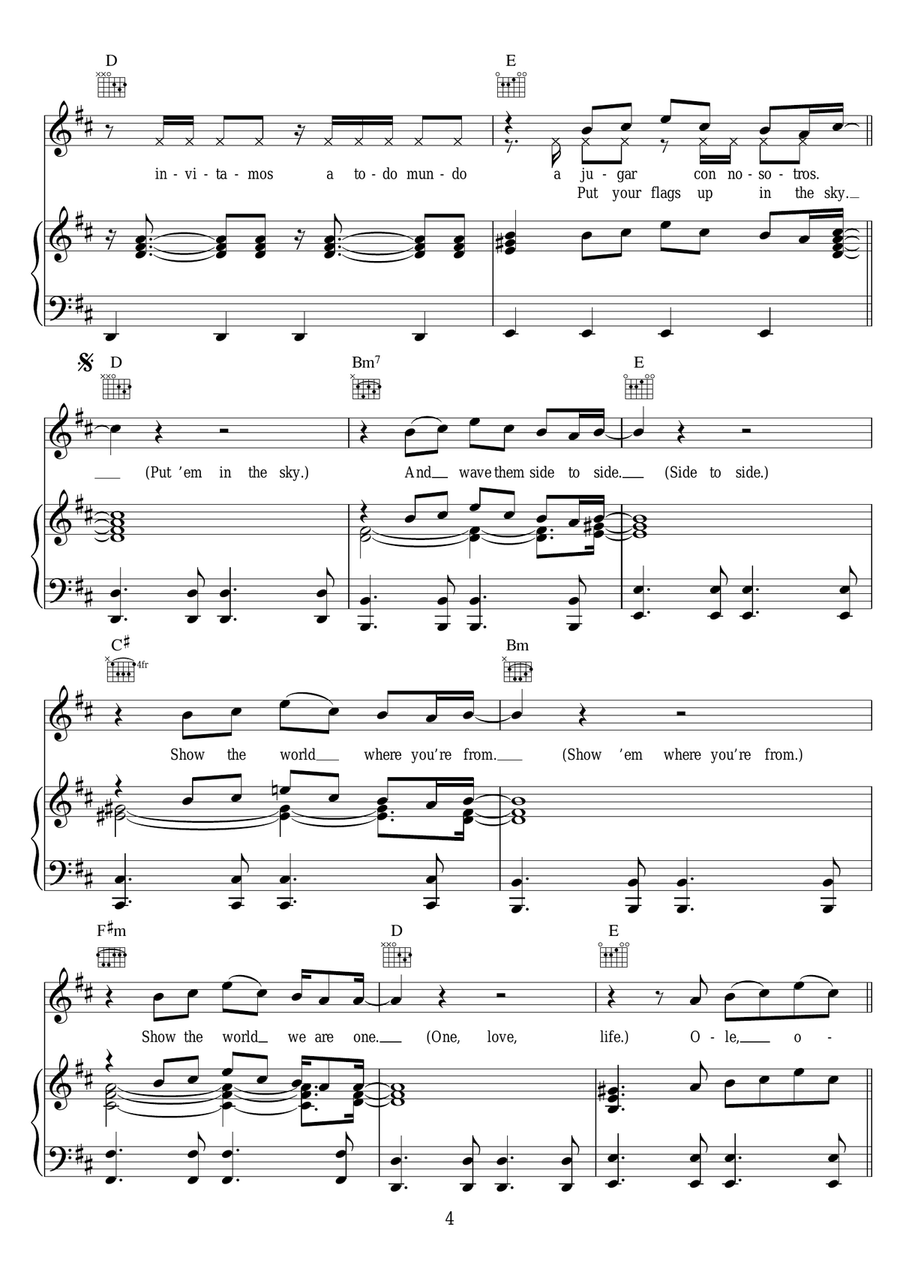 We Are One (Ole Ola) We Are One (Ole Ola) Piano, Vocal, Guitar scores gallery preview page 4