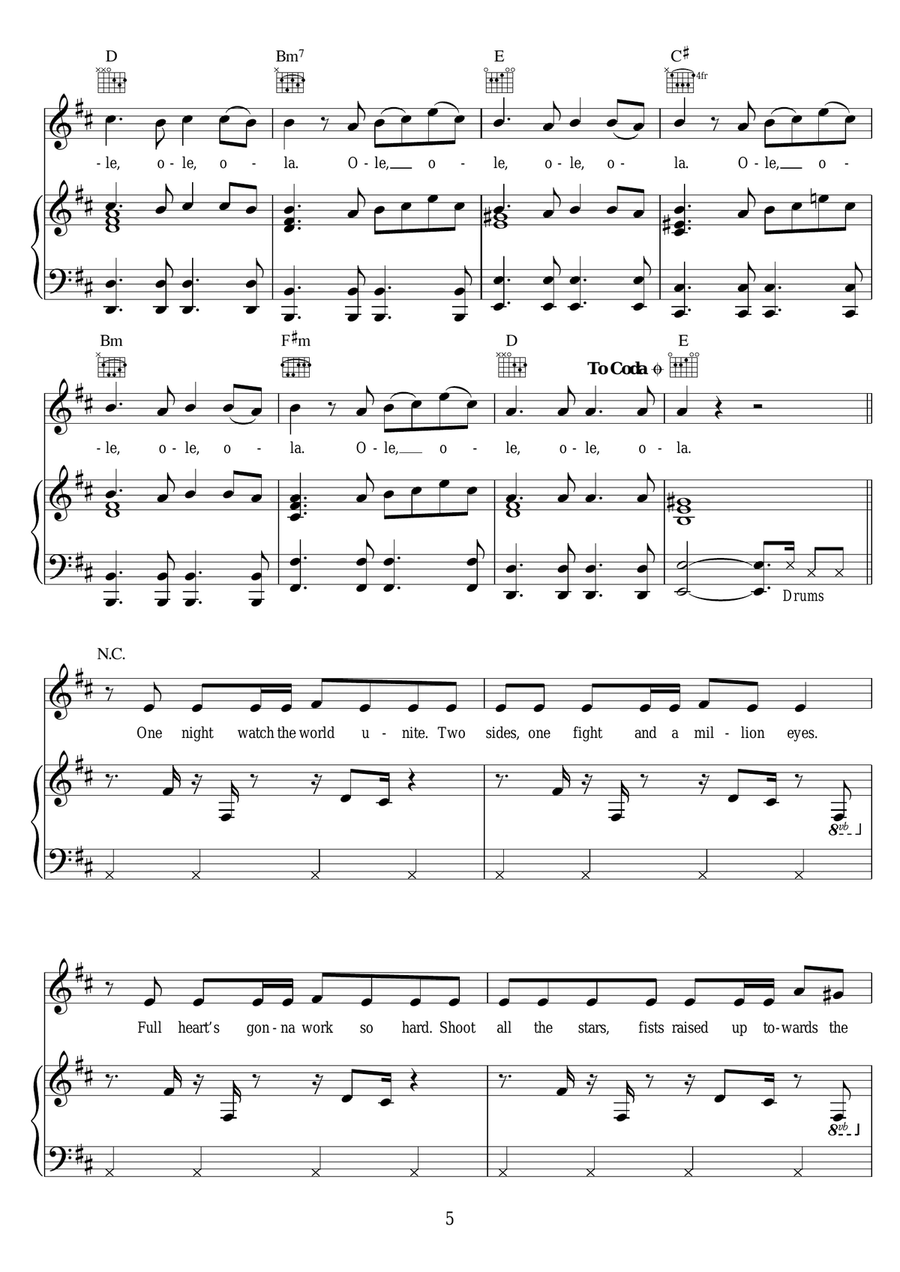 We Are One (Ole Ola) We Are One (Ole Ola) Piano, Vocal, Guitar scores gallery preview page 5
