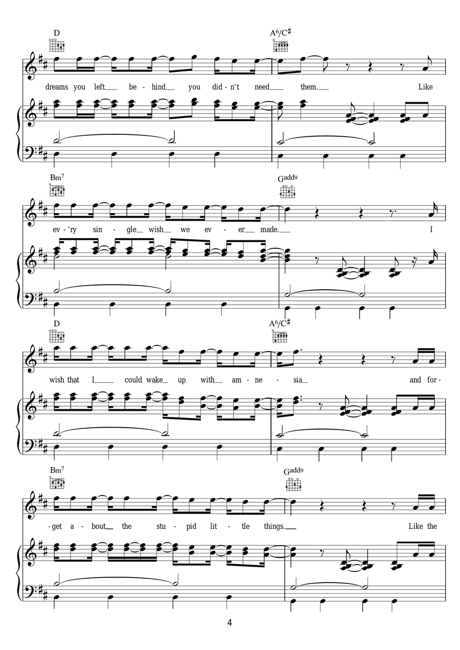 Amnesia Amnesia Piano, Vocal, Guitar scores gallery preview page 4