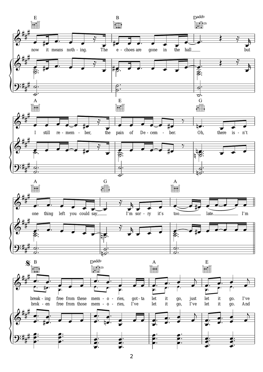 Let Me Go (feat. Chad Kroeger) Piano, Vocal, Guitar scores gallery preview page 2