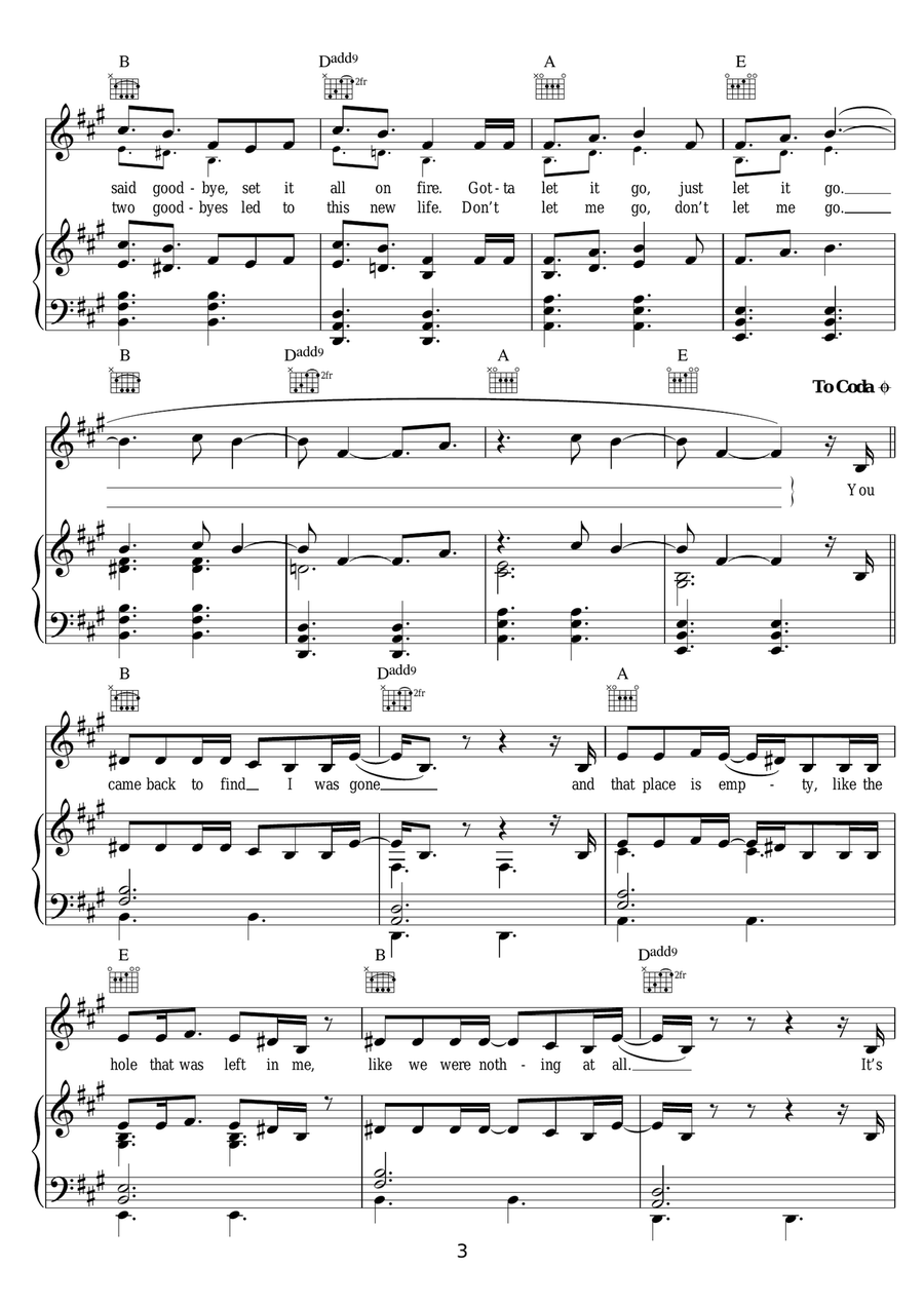 Let Me Go (feat. Chad Kroeger) Piano, Vocal, Guitar scores gallery preview page 3