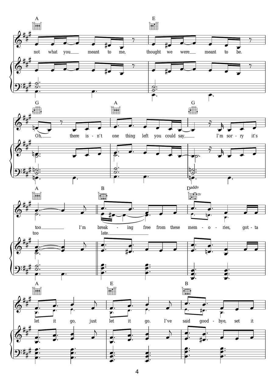Let Me Go (feat. Chad Kroeger) Piano, Vocal, Guitar scores gallery preview page 4