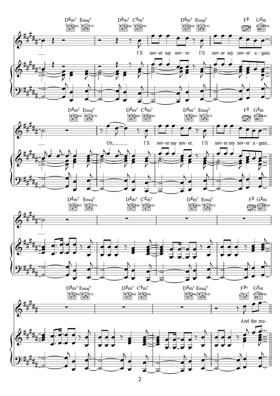 Never Say Never Never Say Never Piano, Vocal, Guitar scores gallery preview page 2