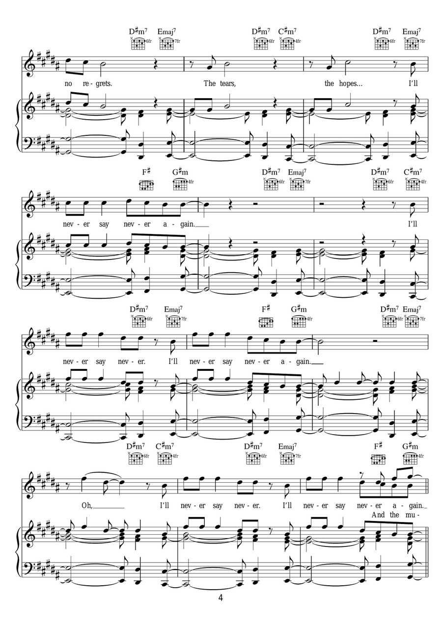 Never Say Never Never Say Never Piano, Vocal, Guitar scores gallery preview page 4