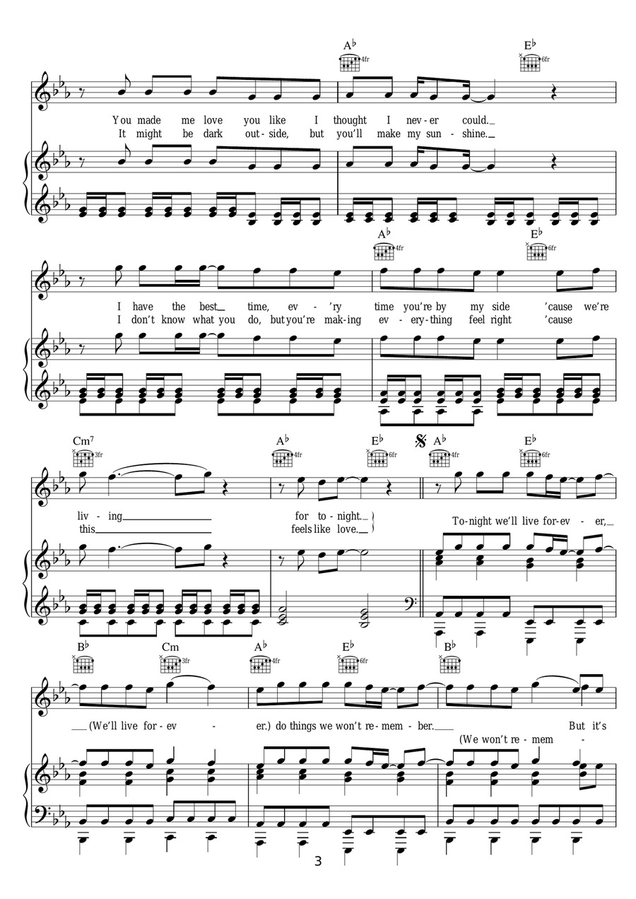 Tonight (We Live Forever) Piano, Vocal, Guitar scores gallery preview page 3