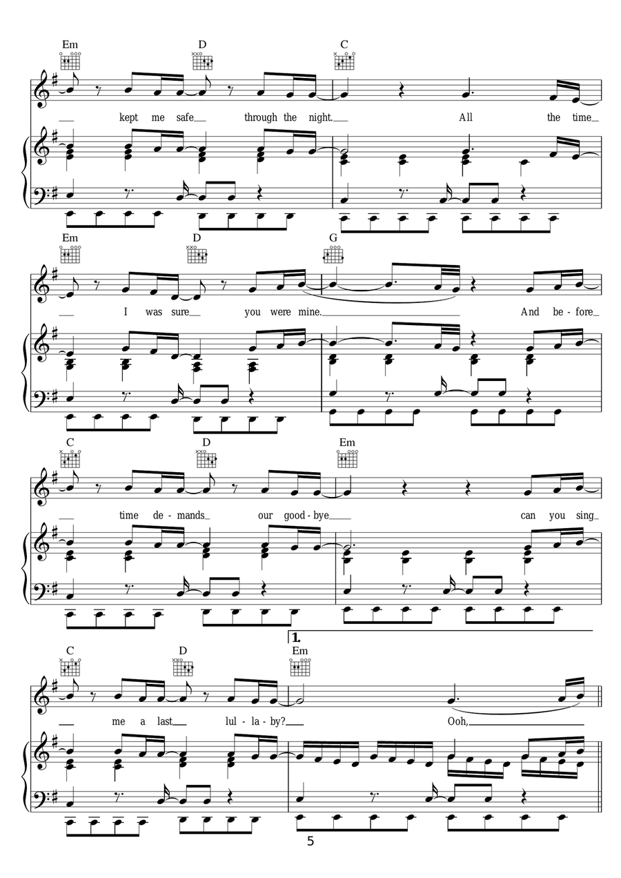 Lullaby (feat. Tori Kelly) Piano, Vocal, Guitar scores gallery preview page 5