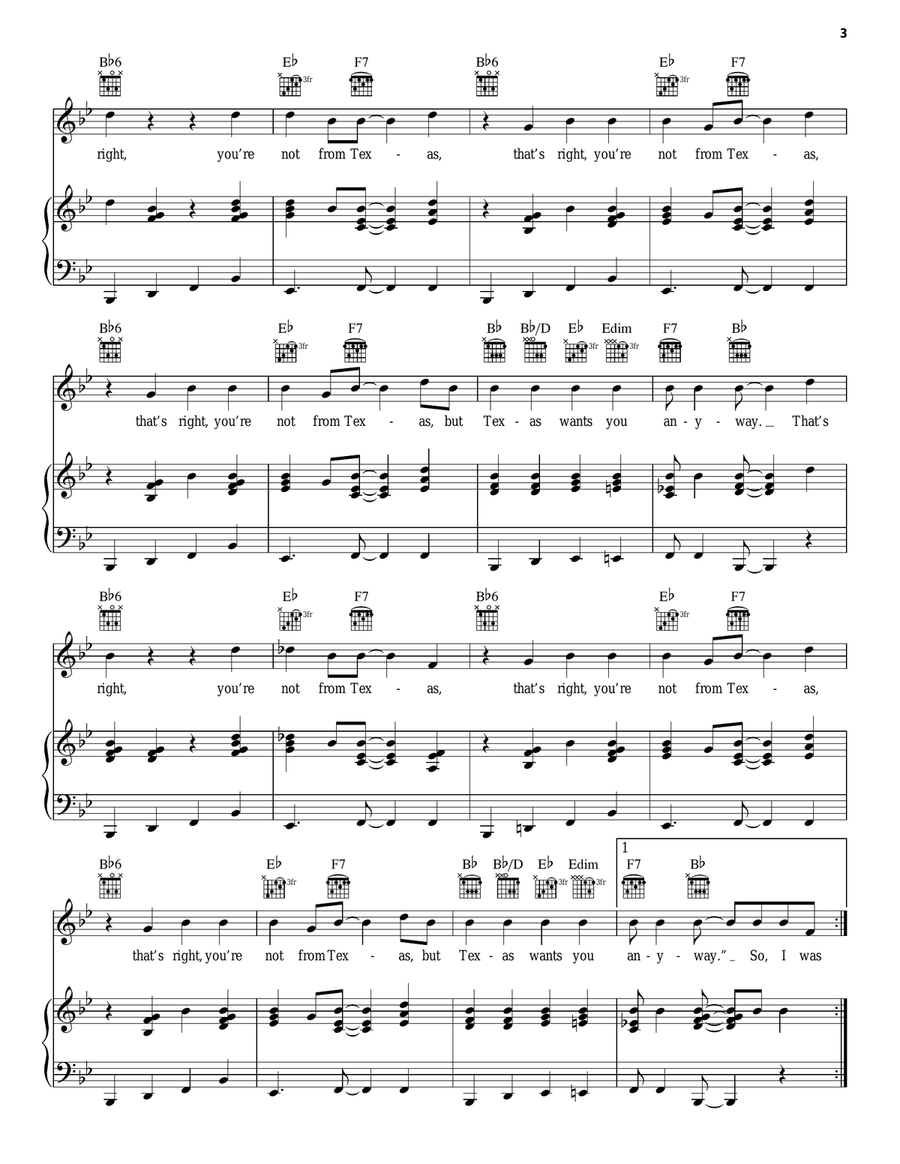 That's Right (You're Not From Texas) Piano, Vocal, Guitar scores gallery preview page 3