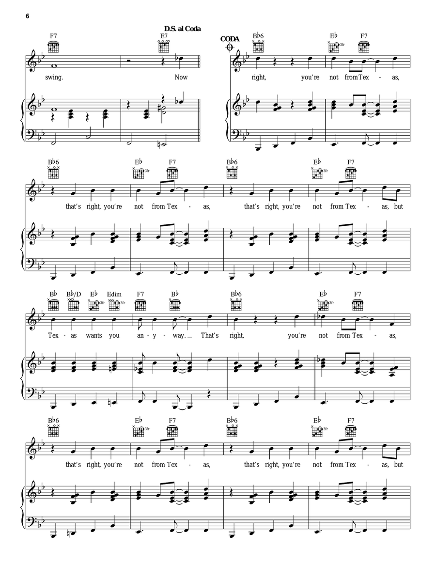 That's Right (You're Not From Texas) Piano, Vocal, Guitar scores gallery preview page 6