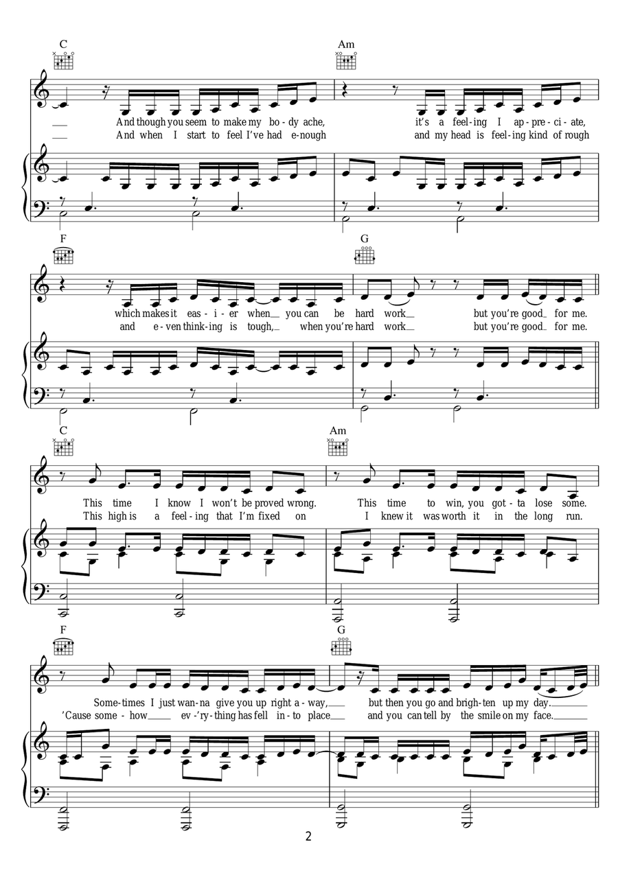 Hard Work Hard Work Piano, Vocal, Guitar scores gallery preview page 2