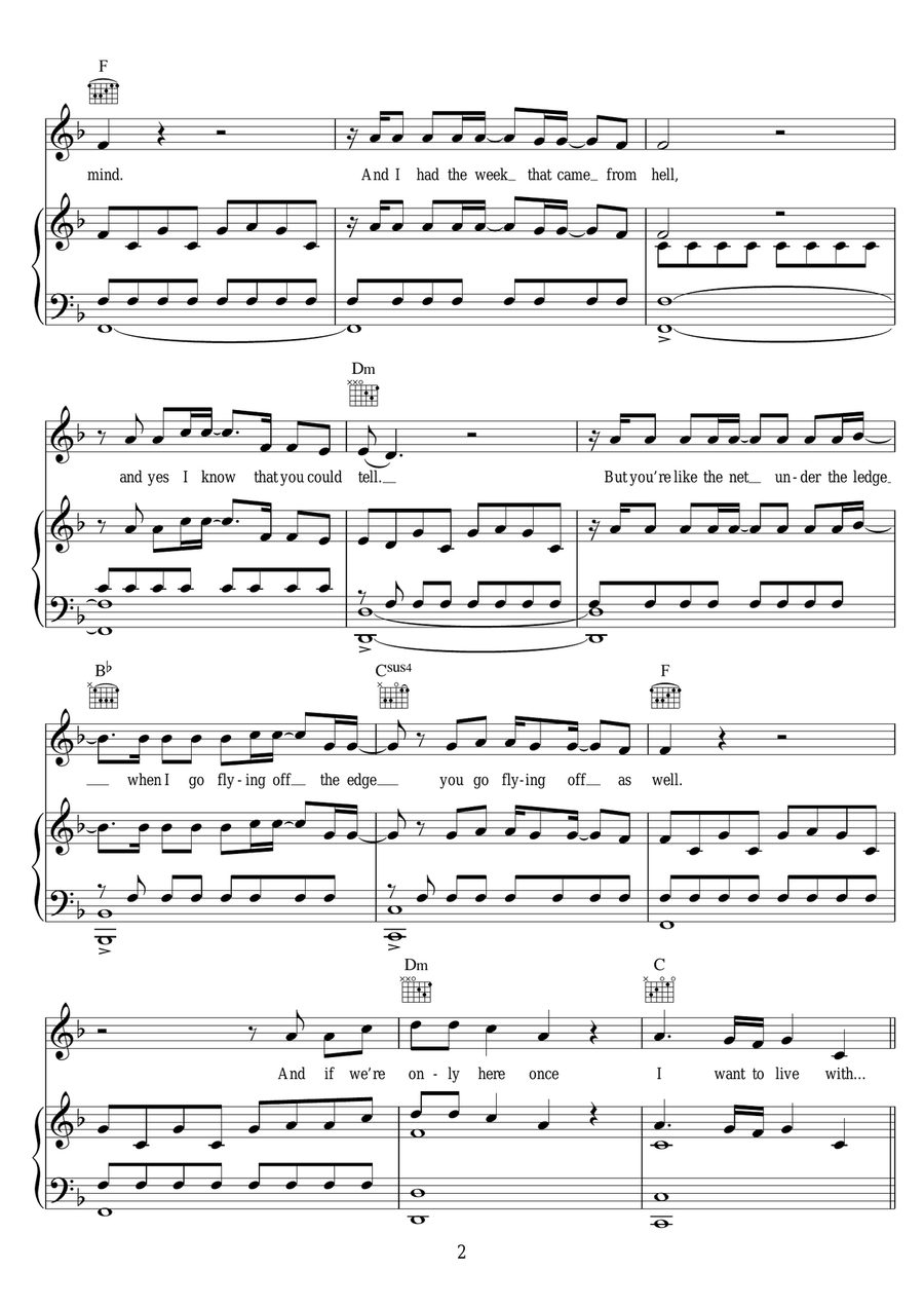 Something I Need Piano, Vocal, Guitar scores gallery preview page 2