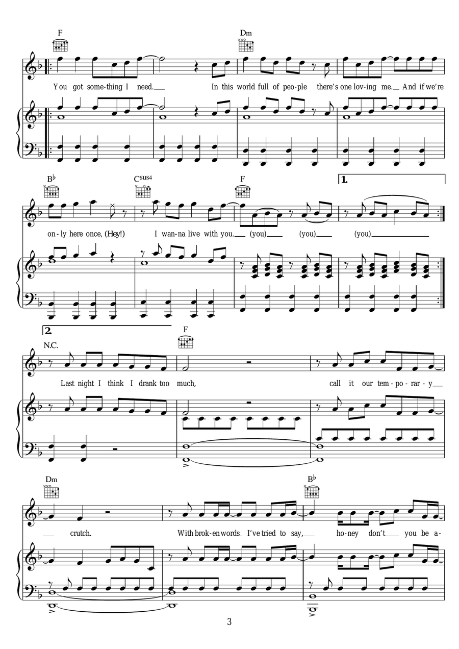 Something I Need Piano, Vocal, Guitar scores gallery preview page 3