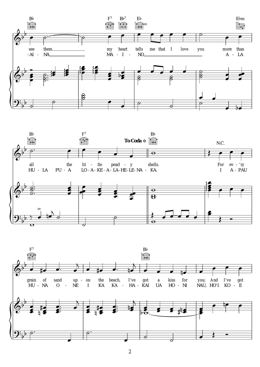 Pearly Shells Pearly Shells Piano, Vocal, Guitar scores gallery preview page 2