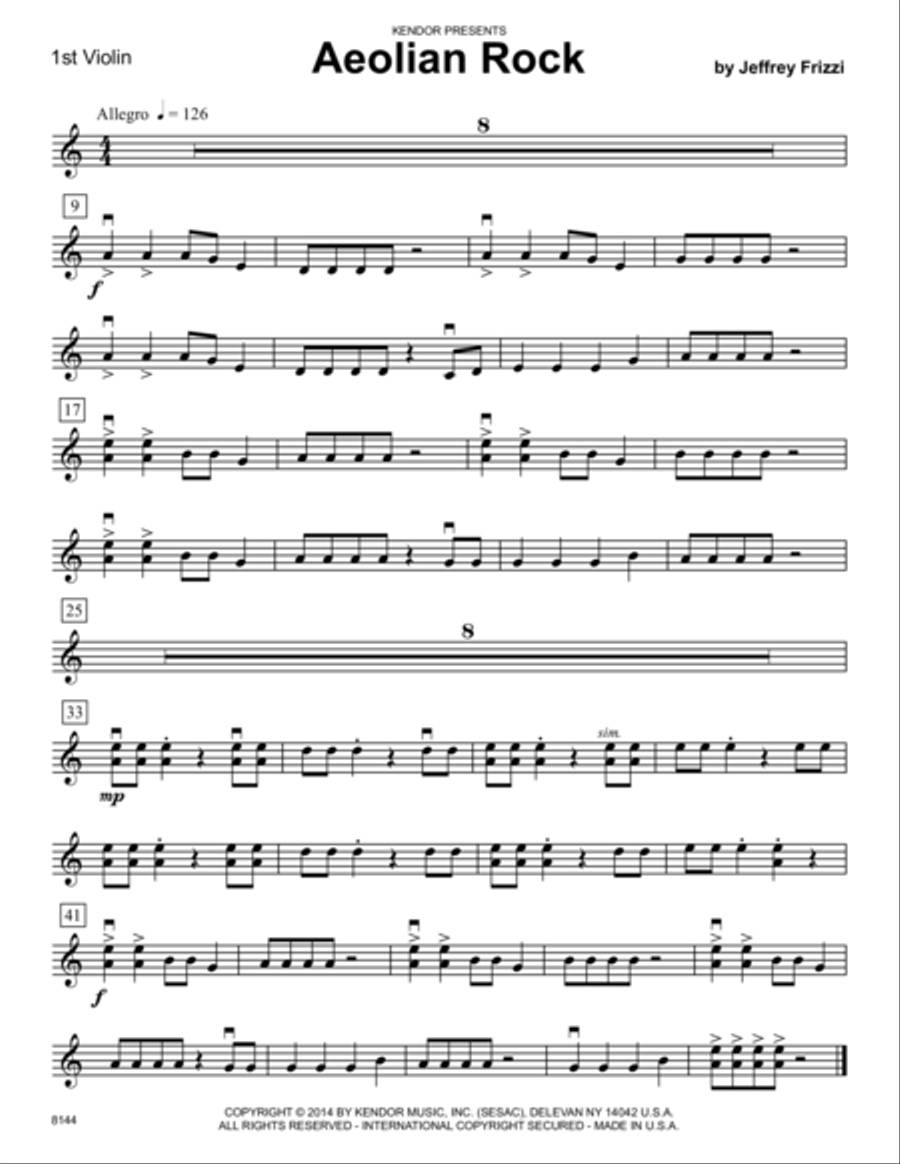 Aeolian Rock - 1st Violin Violin scores gallery preview page 1