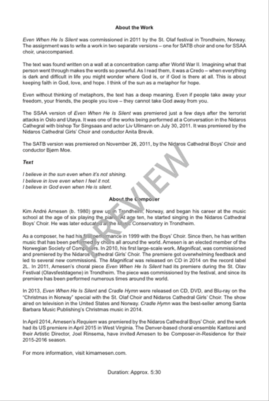 Even When He Is Silent - SSAA SSAA scores gallery preview page 3