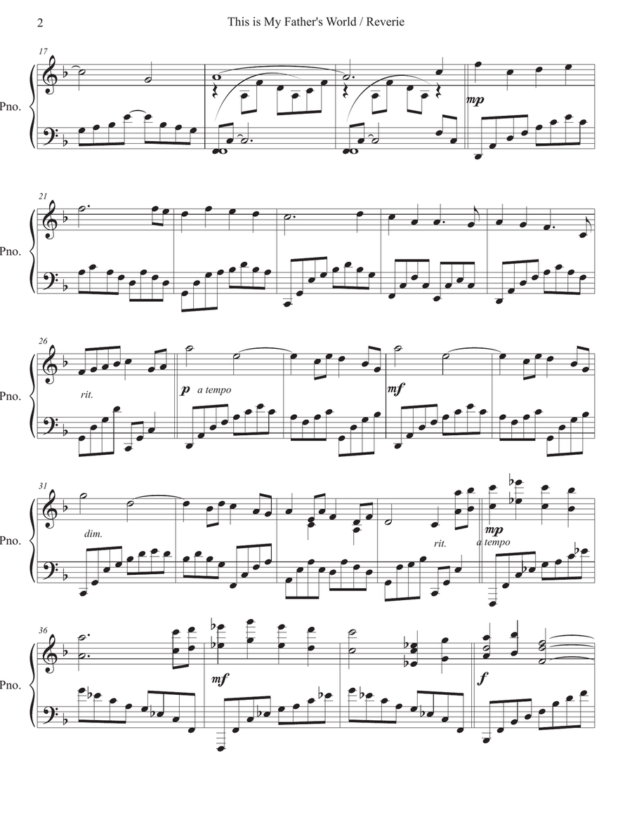 This is My Father's World / Reverie Piano Solo scores gallery preview page 2