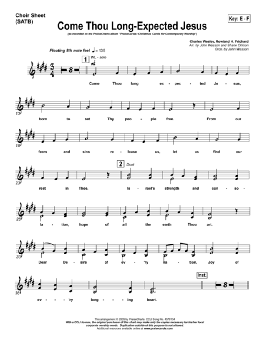 Come Thou Long Expected Jesus - Orchestration by John Wasson Orchestra - Digital Sheet Music page 4