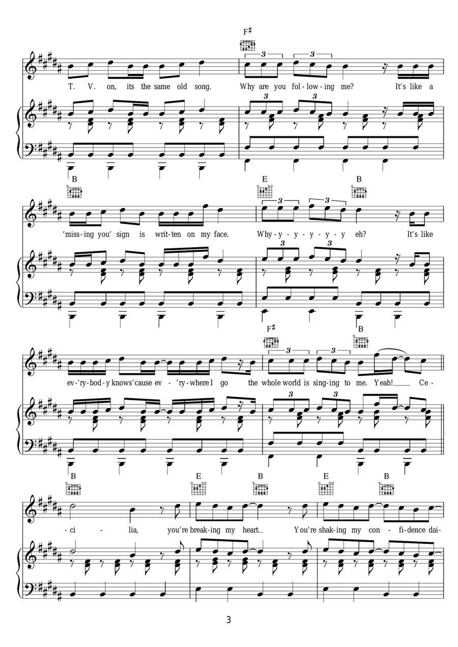 Oh Cecilia (Breaking My Heart) Piano, Vocal, Guitar scores gallery preview page 3