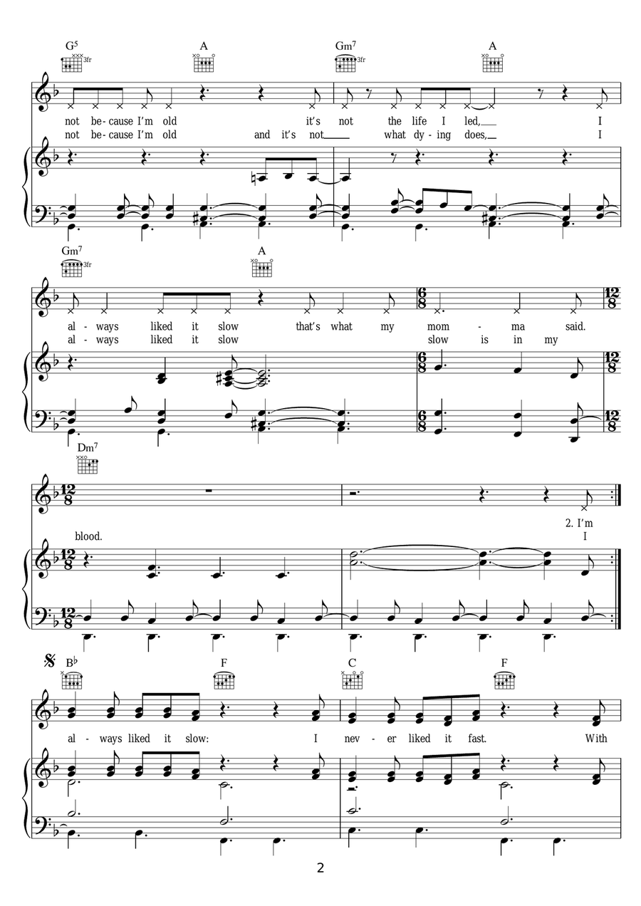 Slow Piano, Vocal, Guitar scores gallery preview page 2