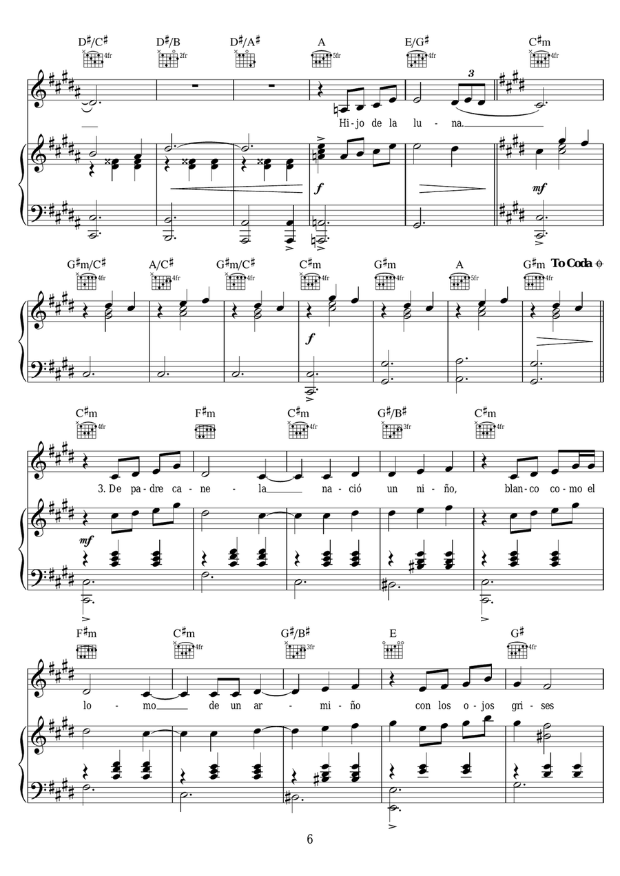 Hijo De La Luna Hijo De La Luna Piano, Vocal, Guitar scores gallery preview page 6