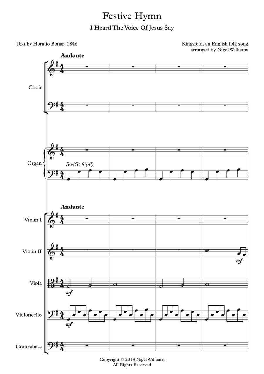 Concertato Hymn, I Heard The Voice Of Jesus Say, for SATB Choir, Organ, and String Orchestra 4-Part scores gallery preview page 2