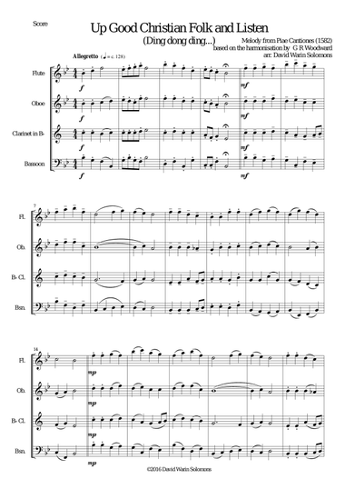 Up good Christian Folk and Listen (Ding dong ding ...) for wind quartet