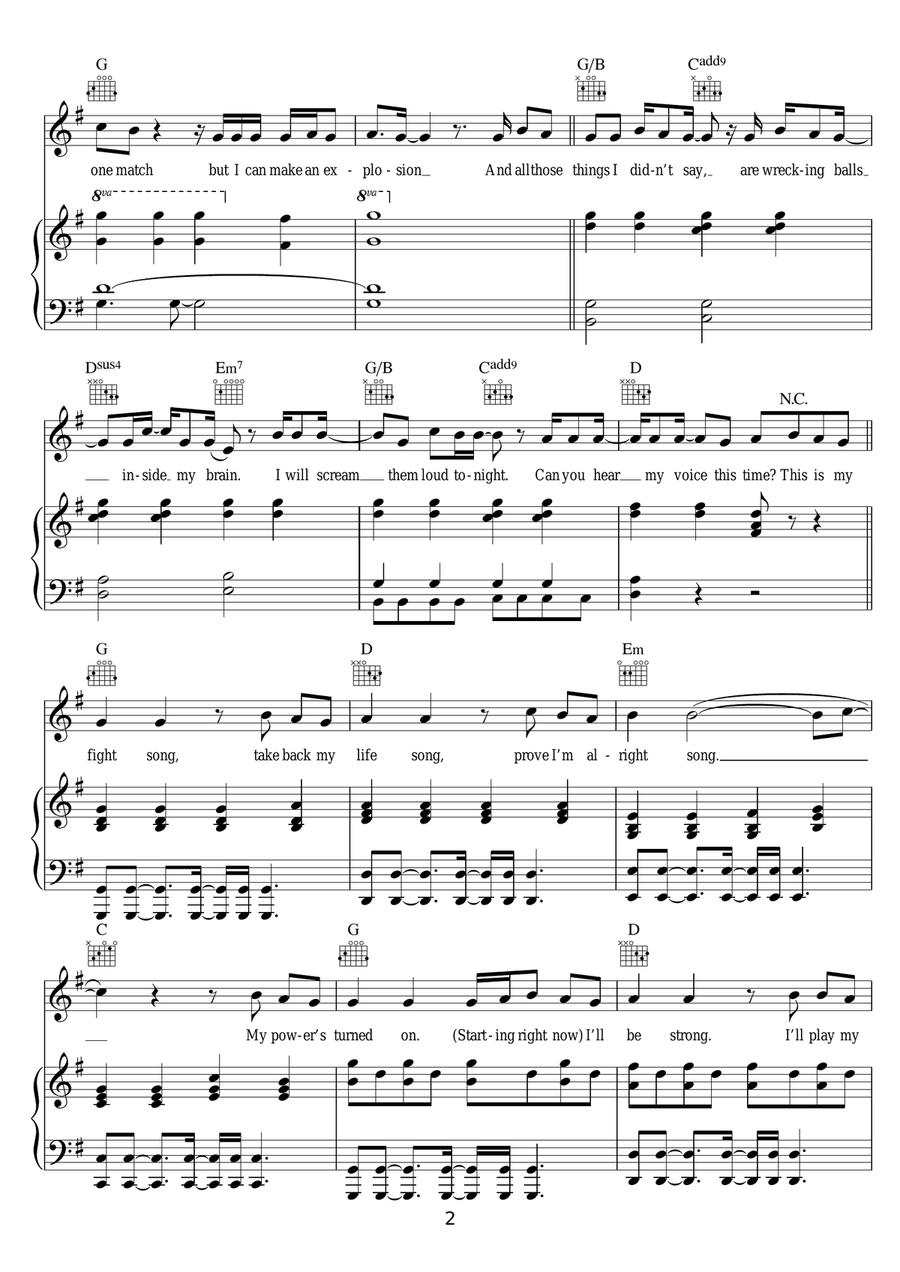 Fight Song Fight Song Piano, Vocal, Guitar scores gallery preview page 2