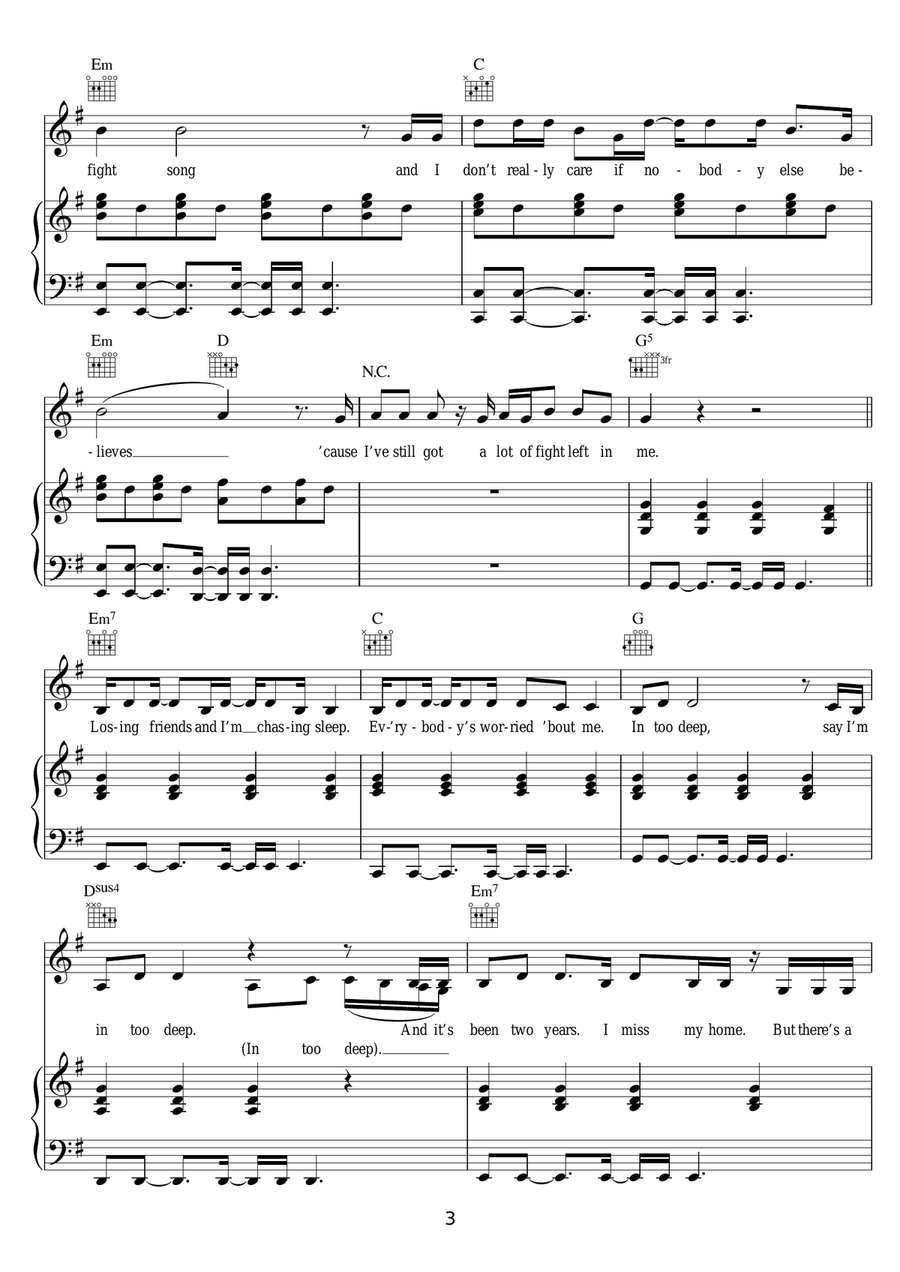 Fight Song Fight Song Piano, Vocal, Guitar scores gallery preview page 3