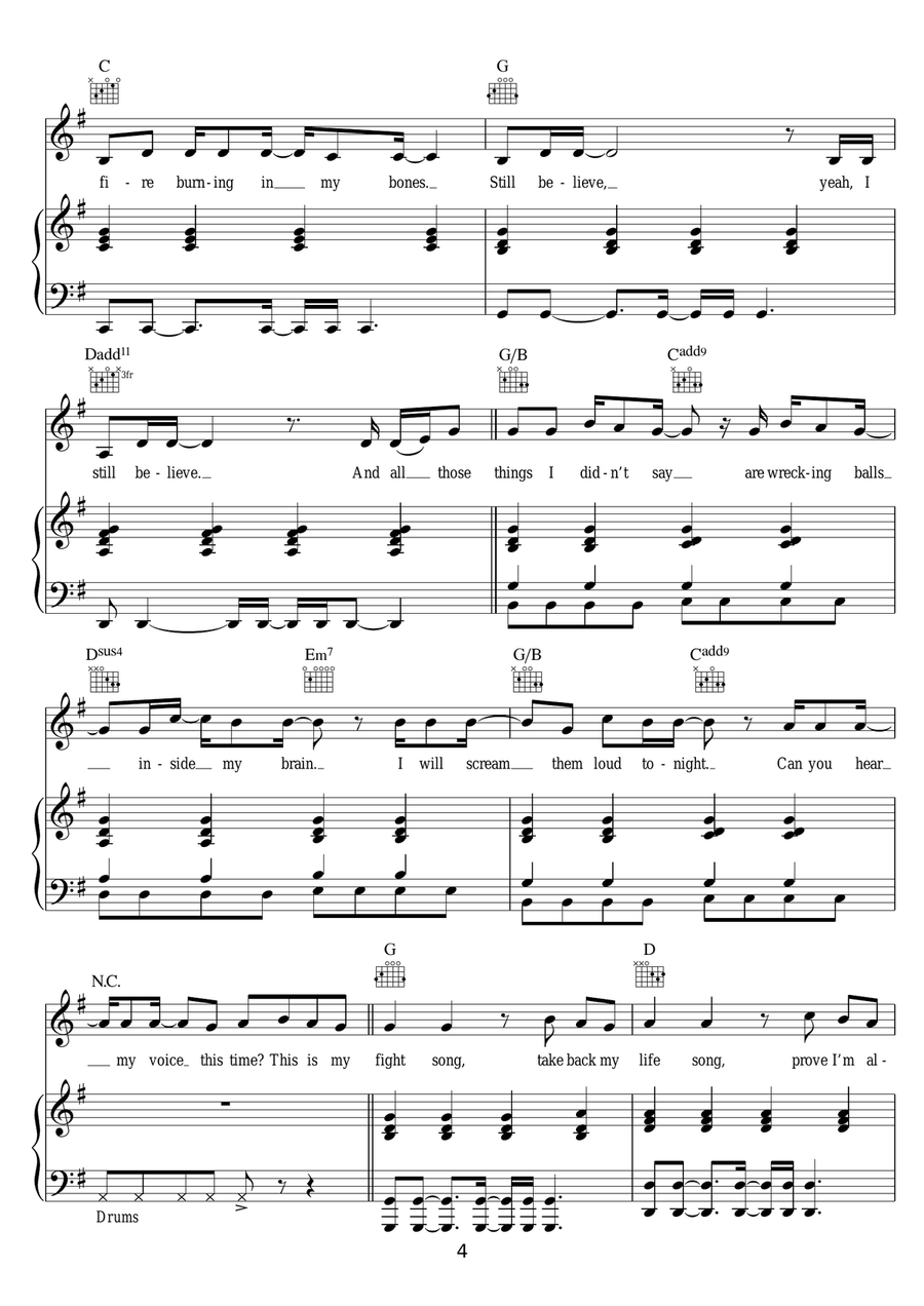 Fight Song Fight Song Piano, Vocal, Guitar scores gallery preview page 4