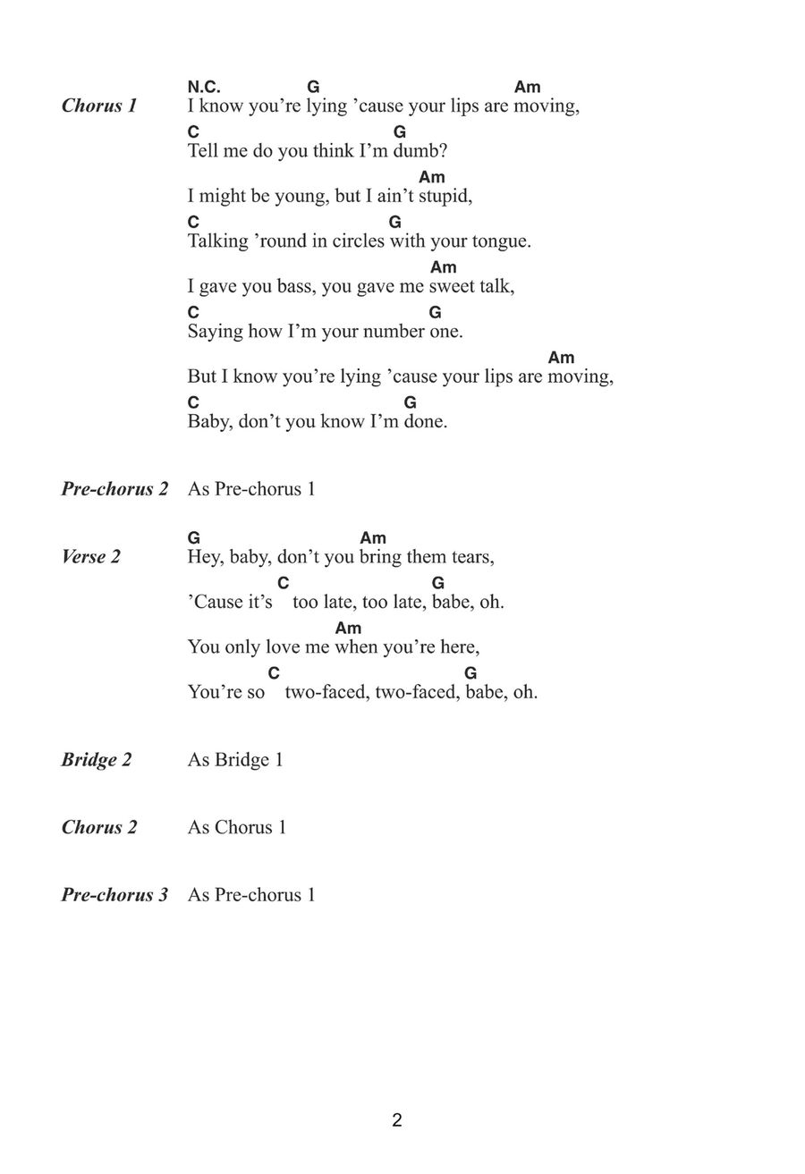 Lips Are Movin' Lips Are Movin' Piano, Vocal, Guitar scores gallery preview page 2