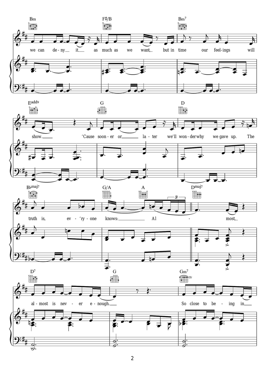 Almost Is Never Enough (featuring Nathan Sykes) Piano, Vocal, Guitar scores gallery preview page 2