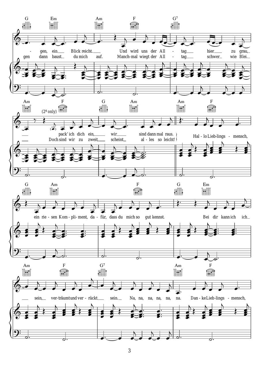 Lieblingsmensch Lieblingsmensch Piano, Vocal, Guitar scores gallery preview page 3