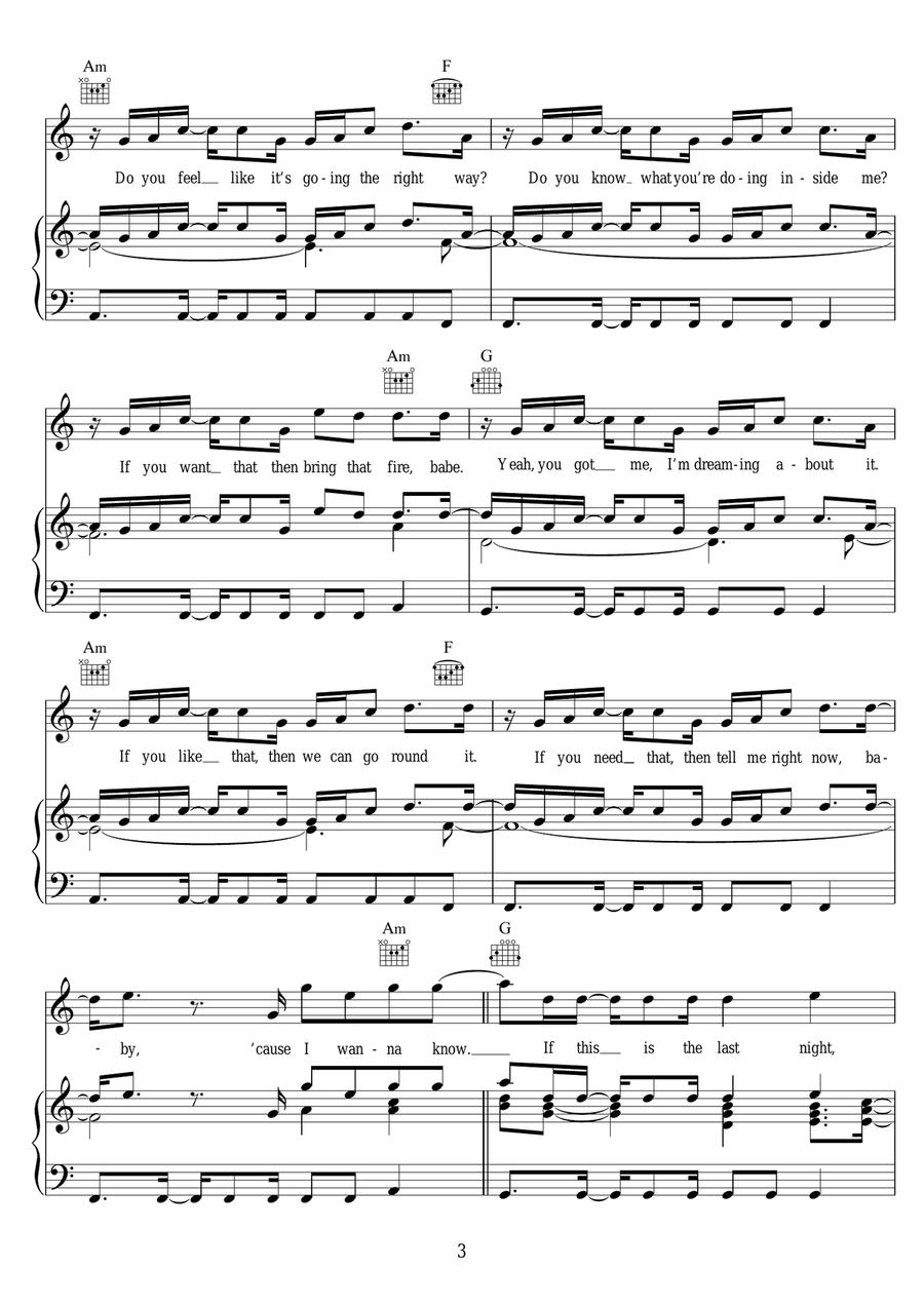 Kiss Me Kiss Me Piano, Vocal, Guitar scores gallery preview page 3
