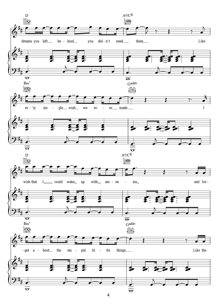 Amnesia Amnesia Piano, Vocal, Guitar scores gallery preview page 4