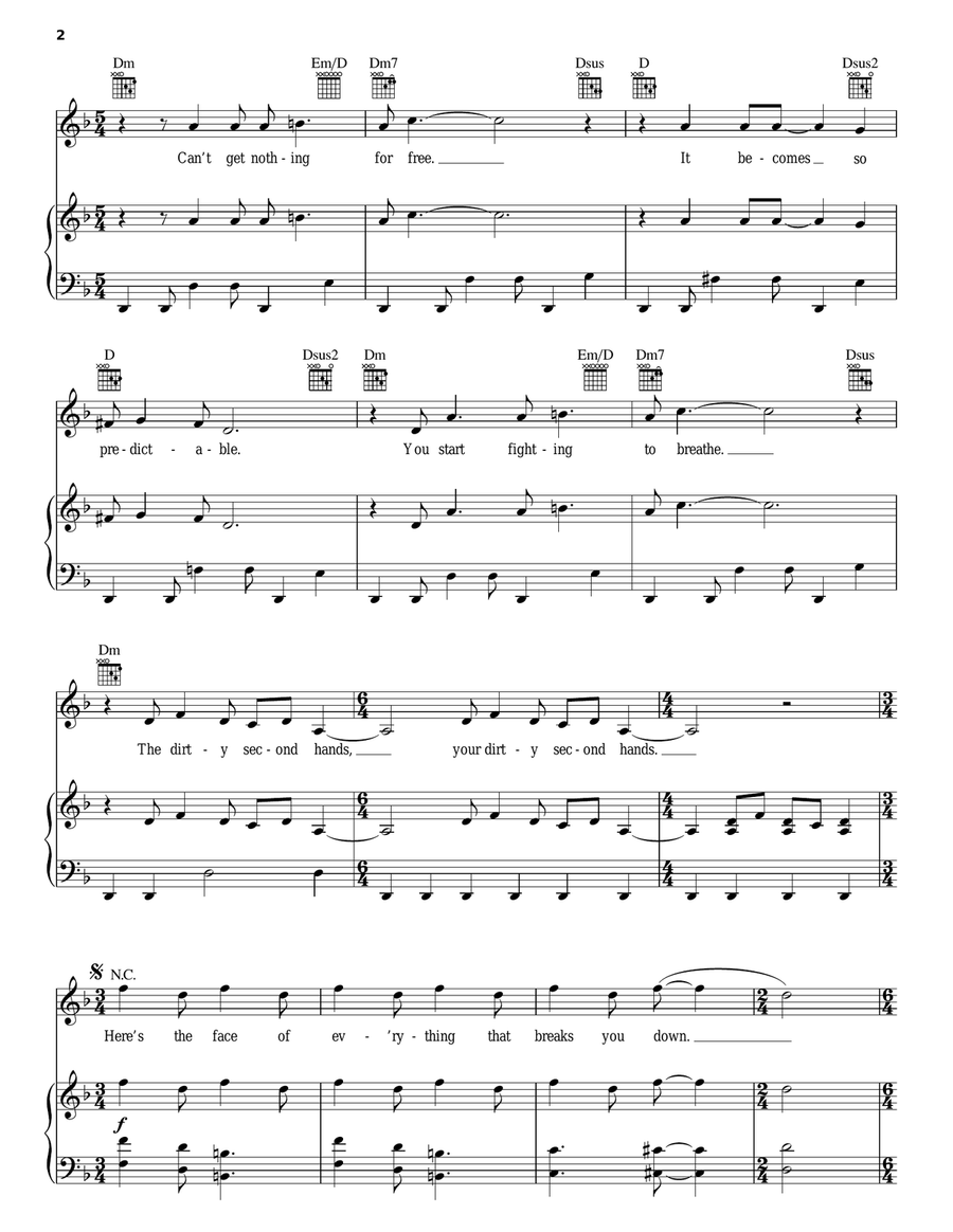 Dirty Second Hands Dirty Second Hands Piano, Vocal, Guitar scores gallery preview page 2