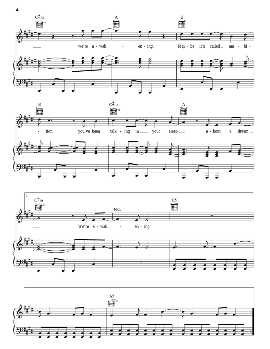 Awakening Awakening Piano, Vocal, Guitar scores gallery preview page 4