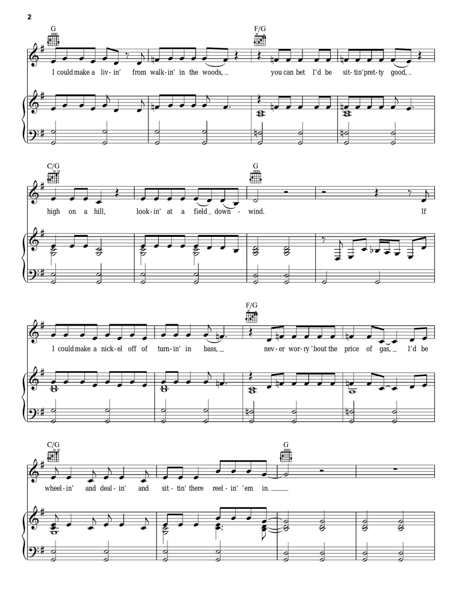 Huntin', Fishin' And Lovin' Every Day Piano, Vocal, Guitar scores gallery preview page 2