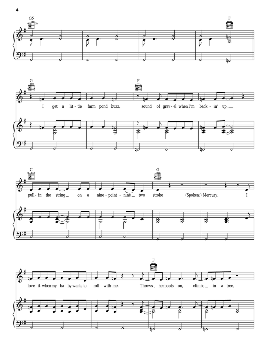 Huntin', Fishin' And Lovin' Every Day Piano, Vocal, Guitar scores gallery preview page 4