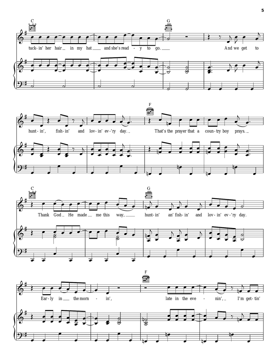 Huntin', Fishin' And Lovin' Every Day Piano, Vocal, Guitar scores gallery preview page 5